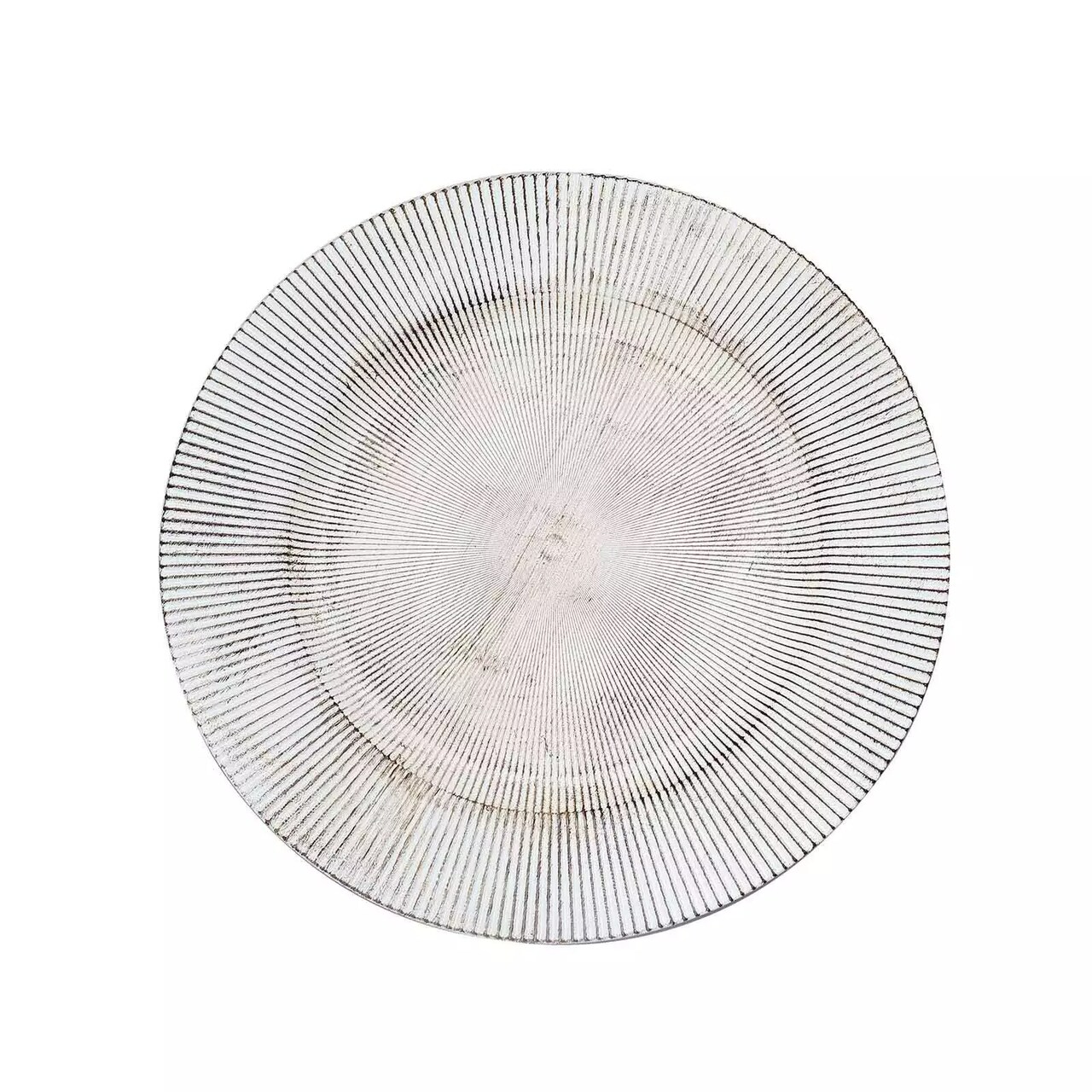 6 Round 13" White Rustic Wooden Plastic Charger Plates Sunray Design Party Event